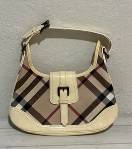 Borsa vintage Burberry Nova Check Mini Brooke Hobo borsa borsetta pelle verniciata - Foto 1 di 24