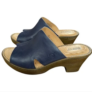 Born Crato marineblaue Leder Plateau Pantolette Sandale Größe 8 - Bild 1 von 11