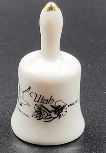 Miniature Utah Souvenir Bell Sego Lily & Gull Gold Trim Vintage Ceramic - Picture 1 of 8