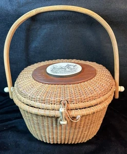 Vintage Nantucket Korb Handtasche Korb Leder Holz EUC - Bild 1 von 13