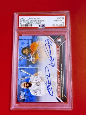 VLADIMIR GUERRERO JR + SR * PSA 10 DOBLE AUTO Azul 2023 TOPPS NOW HOMERUN /50 Foto 1 de 3