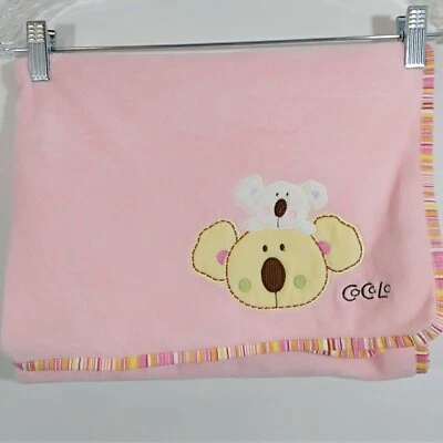Cocalo Baby Koala Blanket Pink 27 x 34 Nursery Soft Striped Trim  - Image 1 of 4
