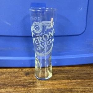 Cinta de cerveza Peroni azul vidrio grabado superior Pilsner 0,41 L 8,25"" de alto 20 oz - Imagen 1 de 3