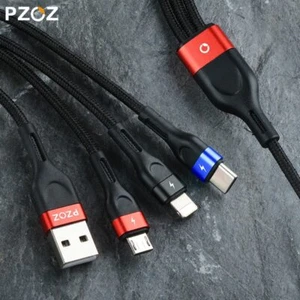 PZOZ 3 In 1 Charging Cable for iPhone + Type C + Micro USB. 0.3m 1.2m - Picture 1 of 12