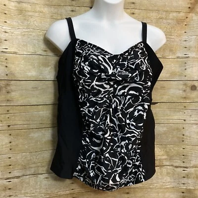 AVA & VIV Tankini Top 26W Negro Blanco Fruncido Correa Ajustable Sujetador Forro NUEVO NUEVO CON ETIQUETAS Foto 1 de 4