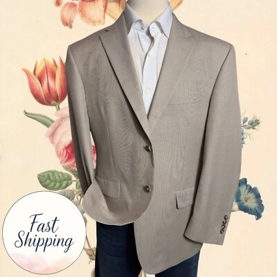 JOS A BANK 男式米色亚麻/棉西装外套剪裁合身双扣运动外套 44S — 第 1/4 张图片