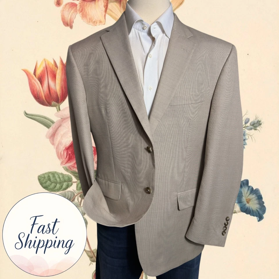 Blazer JOS A BANK Hombre Beige Lino/Algodón Ajuste A Medida Dos Botones Abrigo Deportivo 44S Foto 1 de 4