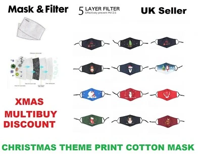Weihnachtsdruck Gesichtsmaske Atmungsaktiv Waschbar Wiederverwendbar Weihnachtsmasken PM 2,5 Filter - Bild 1 von 3
