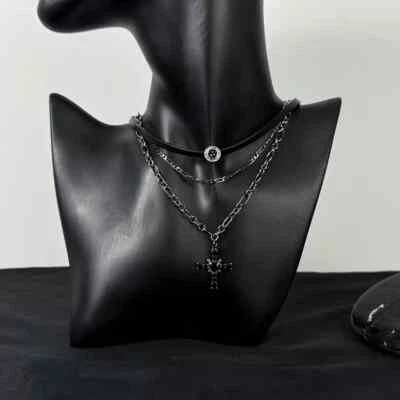 Cross Leather Collar Multi-layer Choker Niche Necklace Dark Collarbone Chain - Image 1 of 4