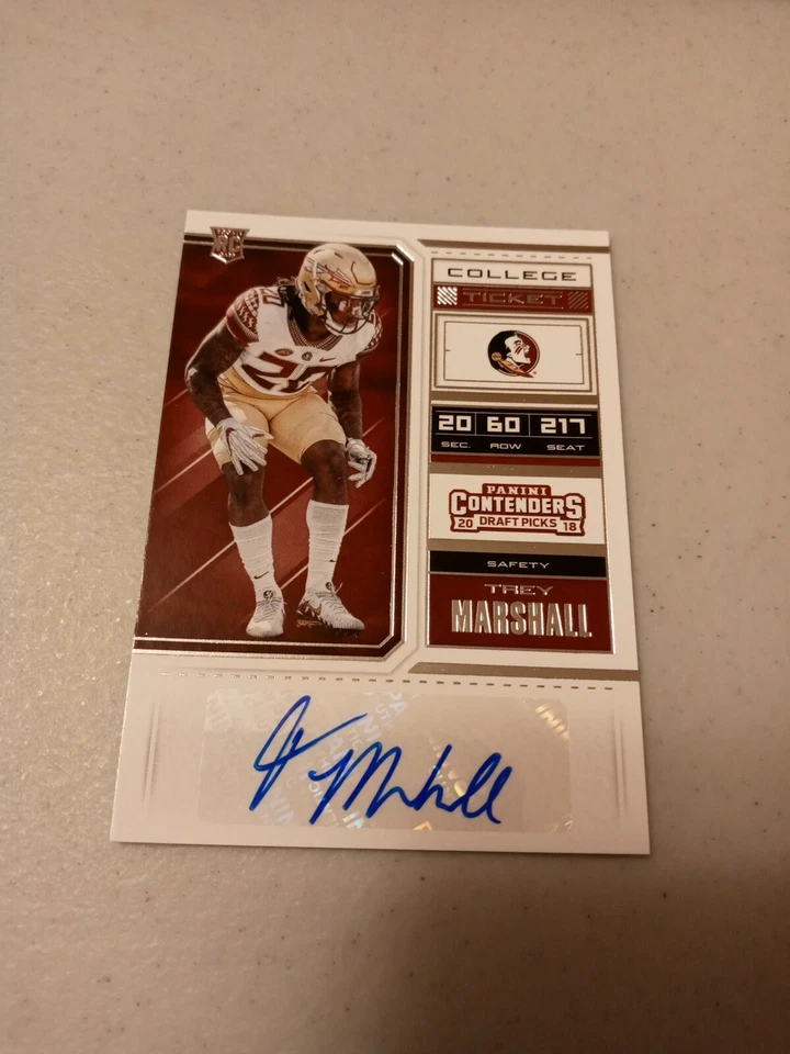 2018 Panini Contenders Draft Picks Trey Marshall Rookie Autograph Florida State - Image 1 of 1
