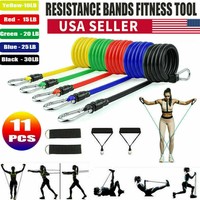 11 PCS Resistance Band Set Yoga Pilates Abs Exercise Fitness Tube Workout Bands