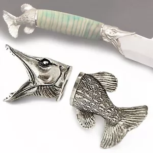 Silber Messer Fingerschutz Bolster Knauf HECHTFISCH maßgeschneiderte Messerherstellung cooB - Bild 1 von 8