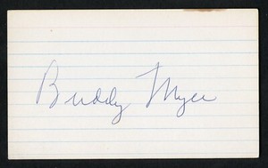 Buddy Myer d.1974 signed autograph auto 3x5 index card Baseball Player 4015