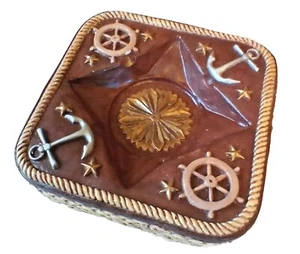 VINTAGE ASHTRAY SAILING SHIPS WHEEL ANCHOR NAUTICAL CERAMIC 10" BEACH DECOR MCM - Picture 1 of 12