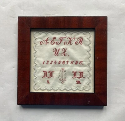 Petit Stickmustertuch Um 1900 21 X 21 CM Antique Fait à la Main Folklore - Photo 1/4