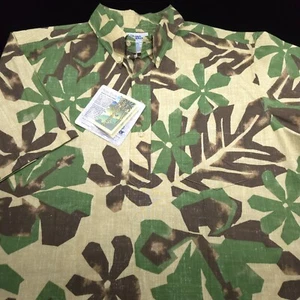 NEW! REYN SPOONER CAMP SHIRT -XL GREEN BROWN TAN CAMO FLORAL PALM HAWAIIAN ALOHA - Picture 1 of 12