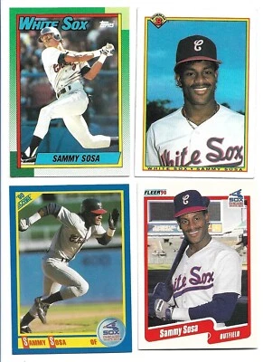 Lote de 4 Sammy Sosa Rookies 1990 Bowman #312 Topps #692 Puntuación #558 Fleer #548 RC Foto 1 de 2