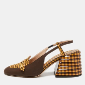 Fendi Two Tone Checkered Fabric Promenade Slingback Loafer Pumps Size 39.5 - Picture 1 of 9