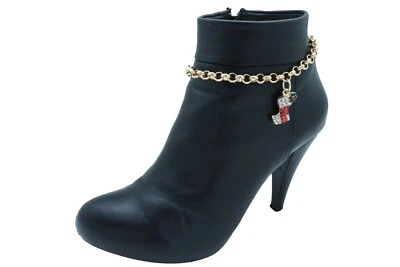 Women Gold Metal Chain Boot Bracelet Shoe Anklet Holiday Stocking Bling Charm - Image 1 of 4