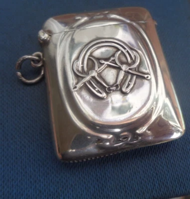 Edwardian Stg. Silver Vesta Match Safe h/m 1906 Horseshoe  Hunting Horse Riding - Image 1 of 4