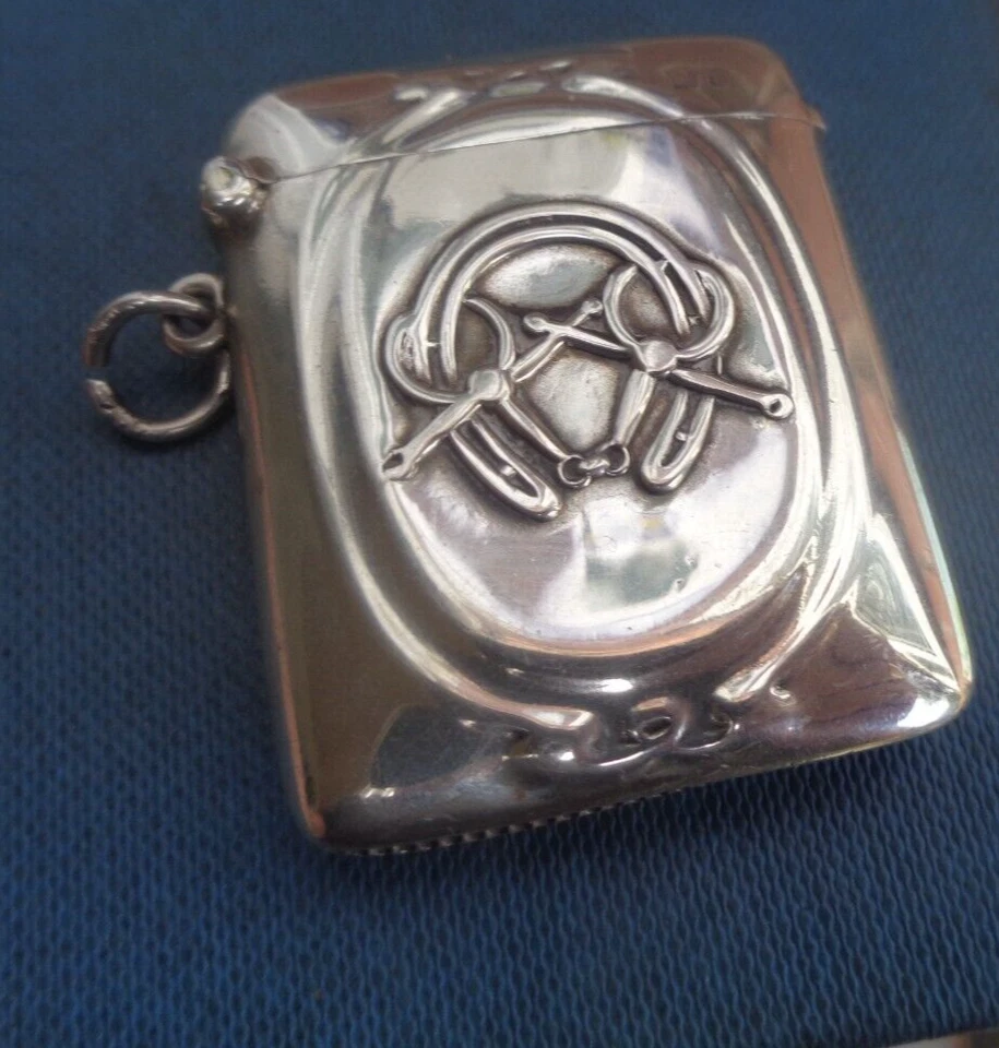 Edwardian Stg. Silver Vesta Match Safe h/m 1906 Horseshoe  Hunting Horse Riding - Image 1 of 4