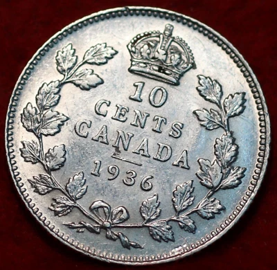 🇨🇦 Uncirculated 1936 King George V 10 Cents Silver Coin Canada - Image 1 of 2