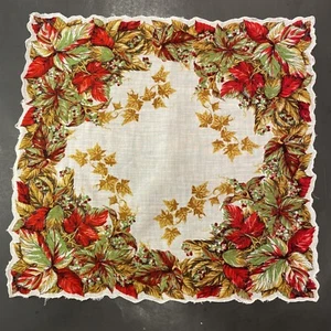 Vintage Damen Taschentuch rot grün & gold Blätter & Beeren überbacken - Bild 1 von 5