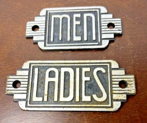 Vintage? Metal Cast Iron Men Ladies Art Deco Signs Restroom Bathroom Set of 2 - Picture 1 of 9