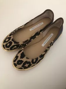 Diane Von Furstenberg Botswana Leopard Flats Size 5 Blue Gold Shoes - Picture 1 of 6