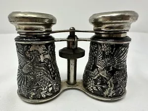 GAFAS DE ÓPERA VINTAGE DE METAL PLATEADO Y ESMALTE NEGRO PÁJAROS ROSAS HECHAS EN JAPÓN - Imagen 1 de 11