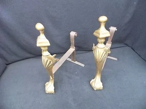 ANTIQUE BRASS FIRE DOGS - Picture 1 of 12
