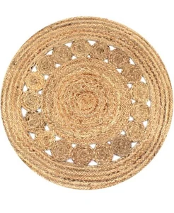 Handwoven 90 cm Round Braided Jute Area Rug, Natural Tone, Durable Material - Picture 1 of 4
