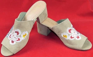 WOMENS SIZE 9M Restricted Embroidered Suede~Look Chunky-Heel Clogs - Picture 1 of 10