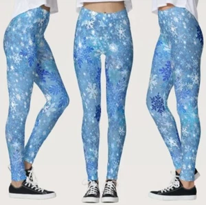 High Waist Women's Leggings Christmas Snowflakes, Merry Xmas Yoga Pants XS-4XL - Picture 1 of 3