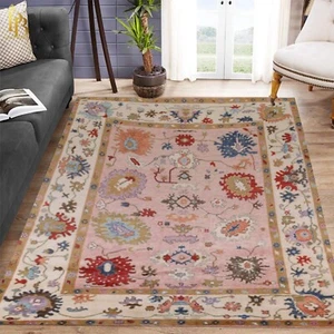 Oushak Exquisite Pink/Cream Hand-knotted Finest woolen rugs for living room - Picture 1 of 4