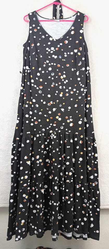 Avenue sz 16 Long Maxi Dress knit sleeveless tank chalk black colorful dots 0106 - Image 1 of 4