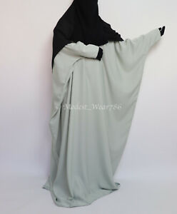 Dubai Abaya Classic Bisht Farsha Wide Muslim Women Dress Nida Mint Gray