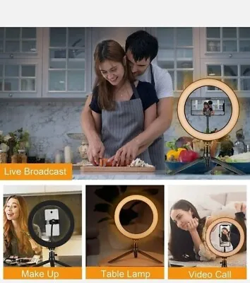 10  LED Ring Light With Stand For Tiktok Makeup Live Video Phone Selfie YouTube • 9.64£