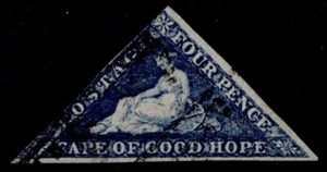 1863 Cape of Good Hope 4d Blue SG 19a Fine Colour Plate Wear VFU Cat. £140.00 - Picture 1 of 1