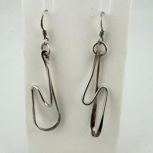 Vintage 925 Sterling Silver Large Modernist Hook Dangle Earrings (2.9g) - Picture 1 of 3