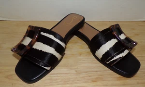 SAM EDELMAN Inez Ivory/Black Real Calf Hair Slide Sandals W/Buckle-Size 5 M - Picture 1 of 7