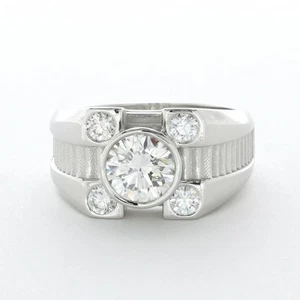 3ct H SI1 Round Earth Mined Certified Diamonds 950 Plat. Herrenring Vintage Style - Bild 1 von 6