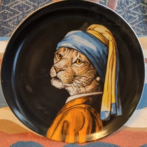 West Elm Dapper Animals Plate Lioness Pearl Earring Rachel Kozlowski 8.5” - Picture 1 of 4
