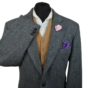 Harris Tweed Tailored Country Navy Herringbone Blazer Jacket 46R #55 IMMACULATE - Picture 1 of 5