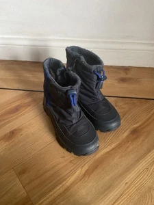 SNOW BOOTS UK 2 EU 34 US 3 NAVY PADDED WINTER WARM UNISEX BOOTS F&F ZIP - Picture 1 of 9