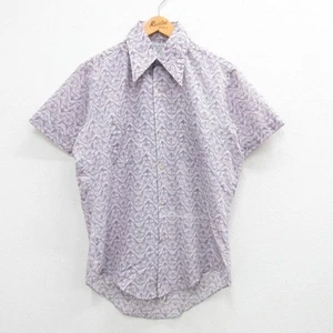 M vintage short sleeve shirt men's 70s total pattern light purple Used SSYR-0 - Picture 1 of 5
