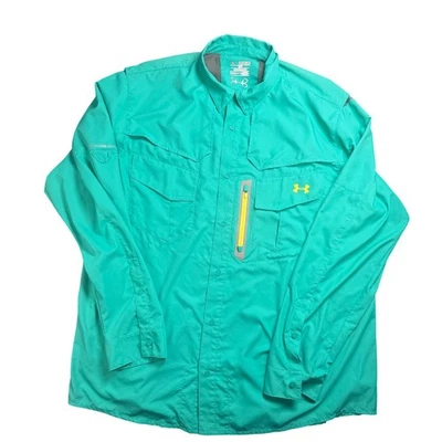 Рубашка рыболовная мужская Under Armour 2XL с длинным рукавом солнцезащитный крем вентилируемая зеленая бирюзовая лодка - Изображение 1 из 4