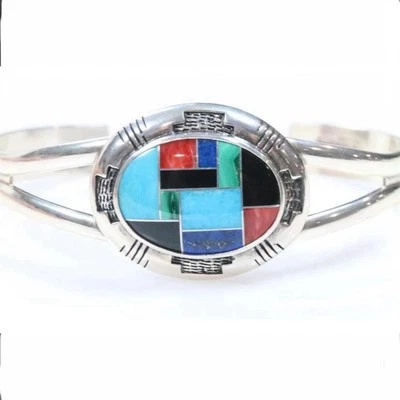 Carolyn Pollack Relios Sterling Silver Inlaid Native Multistone cuff bracelet - Image 1 of 4