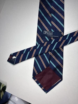 Gravata listrada azul vintage POLO Ralph Lauren 55,5” X 3,5” - Imagem 1 de 4