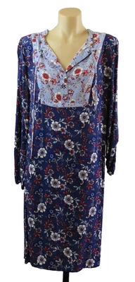 Regatta Womens Size 12 M Blue Shift Dress Kaftan Floral Midi Gypsy Hippie Beach - image 1 of 4